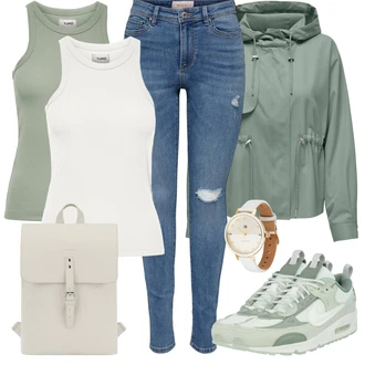 Outfit s Tmavě zelená/Zelená/Světle zelená Větrovka/Udržitelná bunda/Nepromokavé Bund/Funkční Bunda/Jarní bunda Only "Stylový look na jaro"