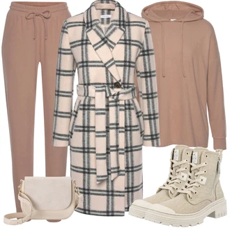Nadrozměrné Outfit s Fialová/Šedá/Béžová/Hnědá Dámský Svetr/Fleecový Svetr/Mikina s kapucí/Svetr s kapucí Lascana "Stylový look na jaro"Look: Ležérní, Hip Hop, Nadrozměrné, Skater, Unisex
