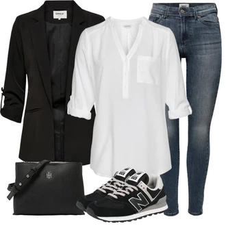 Outfit s Černá Teniska/Zimní bota/Nízká bota na podpatku New Balance "Stylový look na jaro"