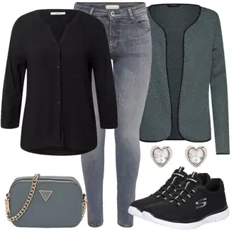 Outfit s Zelená/Tmavě Zelená Pletenina veľkej veľkosti/Park velké velikosti/Šaty Móda Pro Plnoštíhlou/Kraťas pro plnoštíhlé Only "Stylový look na jaro"
