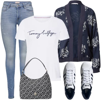 Outfity pro zábavu Hawaii s Modrá/Tmavě modrá/Šedá Nezařazené About You "Stylový outfit na jaro"Look: Škola, Den matek, Koncert, Hawaii, Chatky, Den na pláži, Zvláštní příležitosti