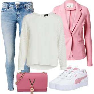 Outfit s Krémová/Bílá Halenkový Top/Halenka s Dlouhým Rukávem/Slip-on Halenka/Halenka se Stojatým Límcem/Kožená bunda pro muže/Crash blůza/Dětská hračka/Sportovní Halenka/Mušelínová Halenka/Blůza s nášivkou na lokti Object "Stylový outfit na jaro"