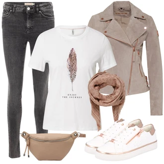 Motorka Outfit s Šedá/Béžová/Hnědá/Fialová Podzimní bunda/Motorkářská bunda/Manšestrová Bunda/Letní Bund/Neobvyklá bunda/Jarní bunda/Vlněná Bund/Motorkářské Bund/Kožené Bund/Bunda s Bočním Zipem Freaky Nation "Stylový outfit na jaro"Look: Jízda na koni, Motorka