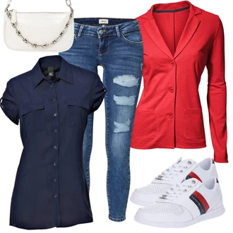Dlouhé Outfit s Červená/Tmavě červená Teplákový blejzr/Pletený Sako/Blejzrové Bund/Bavlněný Sako/Kožená bunda pro muže/Kožená bunda Heine "Stylový outfit na jaro"