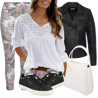 Outfit s Béžová/Modrá/Bílá/Fialová/Krémová Ležérní košile/Mušelínová košile Lascana "Stylový outfit na jaro"