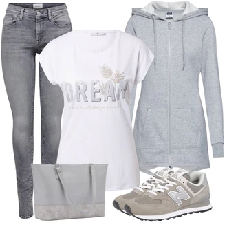 Outfity pro jaro Teplé s Šedá/Světle šedá/Tmavě šedá Svetr S Kapucí/Pletená mikina s kapucí About You "Stylový outfit na jaro"