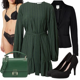 Nadrozměrné Zapínání na knoflíky Outfit s Tmavě zelená/Zelená Šaty s Páskem/Zimní šaty s dlouhým rukávem/Šaty na Podzim/Šaty S Kosticí/Manšestrové Šaty/Šaty s dlouhým rukávem guido maria kretschmer women "Stylový outfit na jaro"Look: Irský, Příliš oblečený, Nadrozměrné