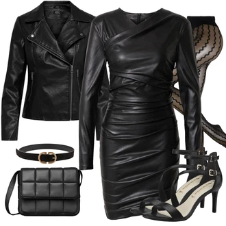 Zima Outfit s Žlutá/Černá/Šedá/Bílá/Hnědá/Tmavě šedá Kožené šaty katy perry exclusive for about you "Stylový outfit na jaro"