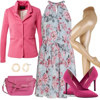 Outfit s Šedá/Světle modrá/Modrá Šaty s Kapsou/Šaty s laclem/Šaty S Potiskem/Šaty s výstřihem/Letní Šaty/Šaty Bez Rukávů Vila "Stylový outfit na jaro"