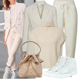 Outfit s Béžová/Hnědá/Bílá/Khaki Svetrová Vest Jemně Pletený Svetr/Blůzový svetr/Vlněná Vest/Moderní Svetrová Vest florence by mills exclusive for about you "Stylový outfit na jaro"