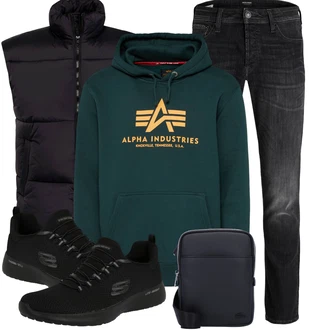 Esthetische Outfit mit Grün/Dunkelgrün Ausgefallener Hoodie/Hoodie/Partner Hoodie/Sport Hoodie/Unisex Hoodie/Vintage Hoodie Alpha Industries "Super für die Freizeit"Look: Rad, Metal, Esthetische, Empire, Hip Hop, Rap, Retro, Skater, Unisex