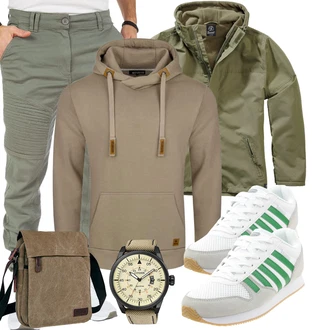 Outfit mit Khaki/Beige/Braun/Grau Unisex Hoodie/Vintage Hoodie/Hoodie/Ausgefallener Hoodie/Strick Hoodie Riverso "Super für die Freizeit"