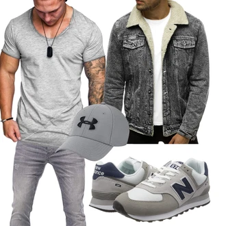 Gefütterte Outfit mit Schwarz/Grau/Hellgrau/Dunkelgrau/Creme Wachsjacke/Wolljacke/Holzfäller Jacke/KunstLederjacke/Teddy Jacke/Boucle Jacke OZONEE "Super für die Freizeit"