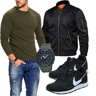 Freizeit Outfits Kate mit Schwarz/Dunkelblau/Blau Nylonjacke/Jacke mit Seitlichem Reißverschluss/Fliegerjacke TACVASEN "Super für die Freizeit"