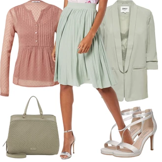 Ležerno, Šik Outfit sa Svjetlozelena/Zeleno Kratke hlače velike veličine/Haljina Veći Broj About You "Tvoj Otmjeni Outfit"Look: Lagano, Šik, Old Money, Poslovni, 20-ih godina, Chic, Elegantan, Prekrasan