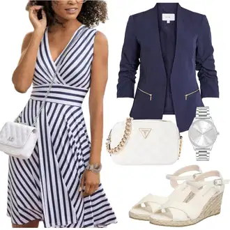 A line Outfit sa Bijela/Tamnoplava Haljina Veći Broj Lascana "Tvoj Otmjeni Outfit"