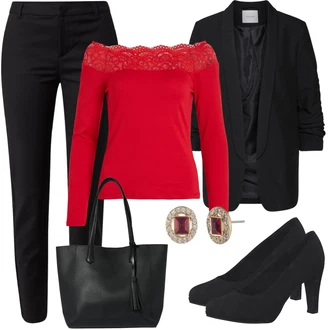 Chino Outfit sa Crna/Crvena Hlača od Odijela/Uske Hlača/Skinny Hlače/Poslovna Hlača/Hlače s Prorezom VERO MODA "Tvoj otmjeni outfit"