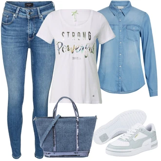 Denim/Traper Outfit sa Svjetloplava/Plava Bluza i Tunika/Bluza Veći Broj Vila "Tvoj otmjeni outfit"