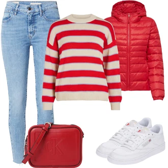 Outfit sa Crvena Prošivena Jakna/Pernata Jakna/Održiva Jakna/Ljetna pod-Jakna/Donja Jakna/Zimska Jakna/Jakna za Pakiranje/Puferica Jakna/Jakna s Kapuljačom Only "Tvoj otmjeni outfit"
