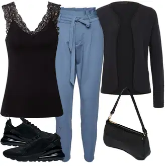 Outfit sa Siva/Plava/Svjetloplava Baggy Hlače/Boyfriend Hlače/Carrot Hlače/Ležerna Hlača/Harem Hlača/Hlače Visokog Struka/Hlače od muslina/Hlače s Prorezom/Paperbag Hlača/Nekategorizirano VERO MODA "Tvoj Otmjeni Outfit"