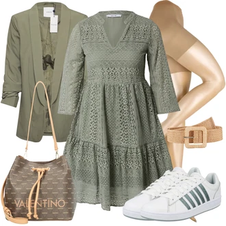 Outfit sa Zeleno/Tamnozelena Čipkasta Haljina/Vintage haljina/Ljetna Haljina/Elegantna Boho Haljina/Jesenska Haljina/Pamučna Haljina/Dimljena Haljina/francuska haljina/Heklana Haljina About You "Tvoj Otmjeni Outfit"