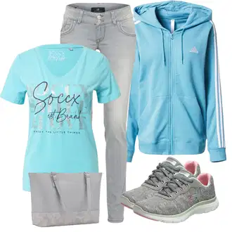 Outfit sa Svjetloplava/Plava Pulover S Kapuljačom/Sportska majica/Trenirka/Oversized dukserica sa zatvaračem/Otmjena majica s kapuljačom/Vintage majica s kapuljačom/Pletena dukserica/Sportska dukserica adidas sportswear "Tvoj Otmjeni Outfit"