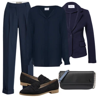 Outfit s Tmavě modrá Kožená bunda pro muže/Hedvábná Halenka/Businessová Halenka/Jednobarevná Halenka/Halenka s Dlouhým Rukávem/Halenkové Body/Žehlení odolná blůza/Slip-on Halenka/Blůza s knoflíčkem/Halenka se Stojatým Límcem Vila "Vzhledy pro volný čas"