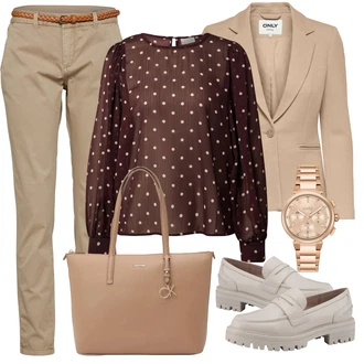 Outfit s Hnědá/Tmavě hnědá/Vínová Halenkový Top/Halenka s Nafouknutým Rukávem/Dětská hračka/Crash blůza/Slavnostní Halenka/Halenka s Dlouhým Rukávem/Vzorovaná Halenka/Rozverná blůza/Halenka s Potiskem Kaffe "Vzhledy pro volný čas"