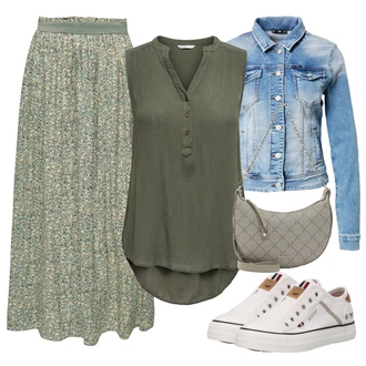 Festival Outfit s Tmavě zelená Móda Pro Plnoštíhlou Tunika Only "Vzhledy pro volný čas"Look: Bar, Den na pláži, Koncert, Festival