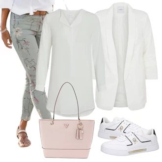 Elegantní Outfit s Bílá/Šedá/Fialová/Krémová Klasická tunika/Dlouhá Halenka/Elegantní Tunika Vila "Vzhledy pro volný čas"Look: Styl, Babydoll, Kancelář, Příliš oblečený, Nadrozměrné, Univerzitní, Elegantní