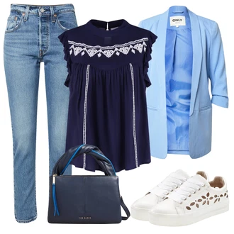 Babydoll Outfit s Modrá/Tmavě modrá Halenka a Tunika Tunika Lascana "Vzhledy pro volný čas"Look: Styl, Babydoll, Boho, Ethno, Hippie, Námořní, Western