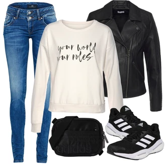 Outfit s Krémová/Béžová/Bílá Fleecová Mikina/Sportovní mikina/Kožená bunda Lascana "Vzhledy pro volný čas"