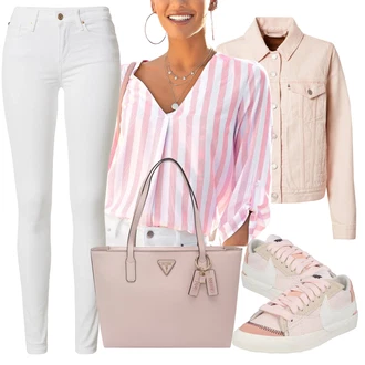 Outfit s Růžová Klasická tunika/Halenka S 3/4 Rukávem/Tunika ve tvaru A/Neobvyklá Tunika/Tunikové Tričko/Dlouhá Halenka/Slip-on Halenka Lascana "Vzhledy pro volný čas"