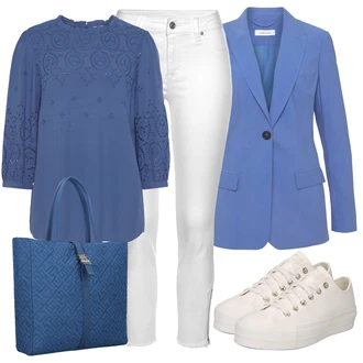 Outfit s Šedá/Krémová/Bílá/Stříbrný Jeggings/Capri kalhoty/Legíny s Rozparkem/Kalhoty se Štěrbinou/Kalhoty s dírou/Skinny Kalhoty Lascana "Vzhledy pro volný čas"