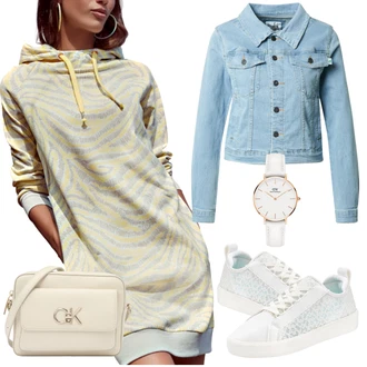 Výstřih na ramena Outfit s Fialová/Hnědá/Růžová/Zlatý/Béžová Mikinové Šaty Lascana "Vzhledy pro volný čas"