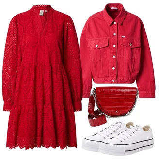 Outfit s Červená/Tmavě červená Vánoční šaty/Šaty na Konfirmaci/Šaty na Podzim/Krajkové Šaty/Šaty s dlouhým rukávem/Zimní šaty s dlouhým rukávem/Šaty Niki/Šaty S Kosticí "Vzhledy pro volný čas"