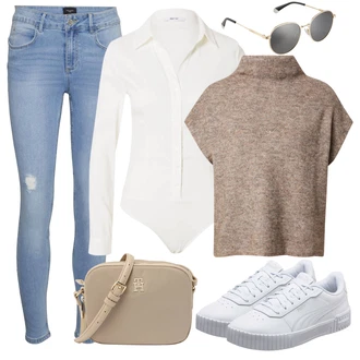 90tá léta Outfit s Šedá/Světle modrá/Modrá/Bílá Nízká Teniska/Volnočasová bota/Letní Tenisky/Úzká Teniska/Kožené Tenisky/Skate Bota Puma "Vzhledy pro volný čas"Look: 90tá léta, Estetika, Hip Hop, Nerd, Skater, Sportovní, Steampunk