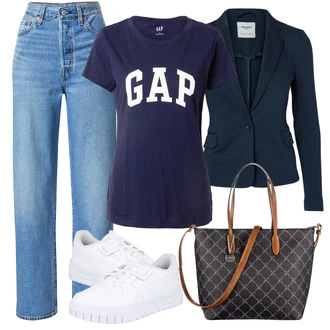 Gymnastika Outfit s Tmavě modrá/Modrá Fancy tričko/Košile s potiskem/Tričko s krátkým rukávem/Tričko na spaní/Tréninkové tričko/Neformální tričko/Top Na Party GAP "Vzhledy pro volný čas"Look: Gymnastika, Atletika, Crossfit