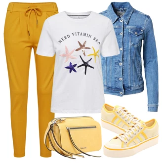 Outfit s Žlutá/Hnědá Ležérní Kalhoty/Žerzejová Kalhoty/Jogger Kalhoty/Sportovní kalhoty/Tréninková Kalhoty/Mrkvová Kalhoty Only "Vzhledy pro volný čas"