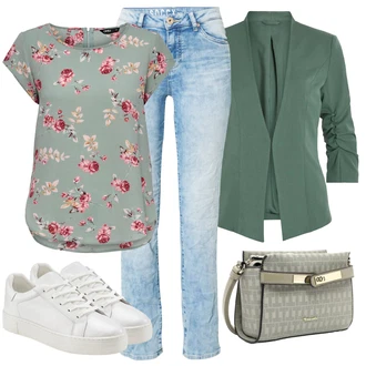 Outfit s Stříbrný/Bílá Úzká Teniska/Nízká Teniska/Kožené Tenisky/Tenisky s Bočním Zipem/Letní Tenisky Elbsand "Vzhledy pro volný čas"