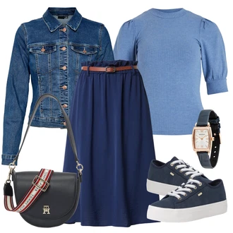 Jaro Outfit s Modrá/Tmavě modrá/Světle modrá/Pastelové barvy Krátké Džínové Bundičky/Džínové Bund VERO MODA "Vzhledy pro volný čas"