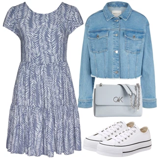 Denim Outfit s Modrá/Světle modrá Krátké Džínové Bundičky/Krátký Bund/Džínové Bund/Krátký Bund Tom Tailor Denim "Vzhledy pro volný čas"