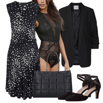 Casino Outfit s Černá/Šedá/Tmavě šedá/Fialová Společenské šaty pro hosta/Šaty s puntíky/Šaty S Vzorem VIVANCE "Vzhledy pro volný čas"Look: Galavečer, Casino, Párty
