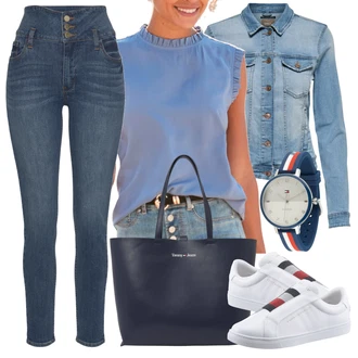 Outfit s Tmavě modrá/Modrá/Šedá Halenka Móda Pro Plnoštíhlou/Tričko & Top Móda Pro Plnoštíhlé/Tunika Lascana "Vzhledy pro volný čas"