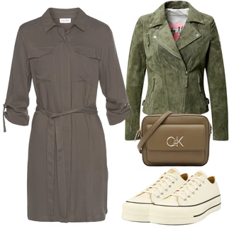 Military Outfit s Šedá/Hnědá/Khaki/Tmavě zelená/Béžová Lascana "Vzhledy pro volný čas"Look: Příliš oblečený, Safari, Military, Pracovní oděvy, Armáda, Námořní, Venkovní