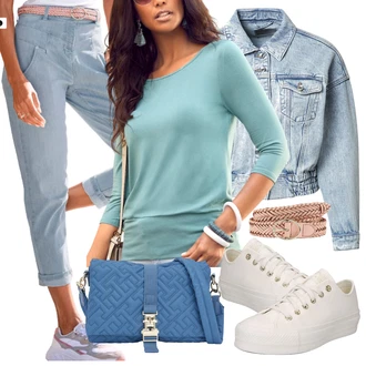 Outfit s Světle modrá/Modrá Boyfriend Kalhoty/Kalhoty se Štěrbinou/Rovná Kalhoty/Chinos/Úzká Kalhoty/Jeggings/3/4 Kalhoty/Ležérní Kalhoty/Capri kalhoty Lascana "Vzhledy pro volný čas"