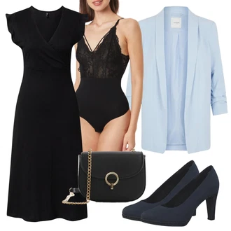 Outfit s Černá Zavinovací Šaty/Občanské šaty/Šaty v Délce do Lýtka/Dlouhé pletené šaty/Žerzejové Šaty Only "Vzhledy pro volný čas"