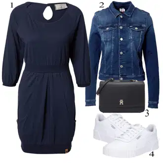 Western outfit mit Temno modra/Svetlo modra/Modra Denim Jakna/Kratka Denim Jakna/Vintage Jakna Tommy Jeans "Pokrivalo za pomlad"Look: Nor, Lak, 90. leta, Kul, Morski, Mom, Lepo, Univerzitetni, Western, Delovna oblačila, Retro