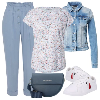 Elegantní Outfit s Světle modrá/Modrá Boyfriend Kalhoty/Kalhoty se Štěrbinou/Plisovaná kalhoty/Mrkvová Kalhoty/Mušelínové kalhoty/3/4 Kalhoty/Plisovaná Kalhoty/Kalhoty s Vysokým Pasem/Navlékací Kalhoty/Paperbag Kalhoty Lascana "Vzhledy pro volný čas"Look: Krásný, 50. Let, 90tá léta, Klasické, Elegantní, Cool, Kancelář, Old Money, Venkovní