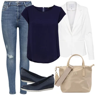 Outfit s Bílá Elegantní Sako/Kožená Pánská Bund/Kožená bunda pro muže/Boyfriend Sako/Smokingové sako/Bavlněný Sako/Blejzrové Bund/Krátké Sako/Blůzové Sako/Neformální Sako/Teplákový blejzr Ichi "Vzhledy pro volný čas"